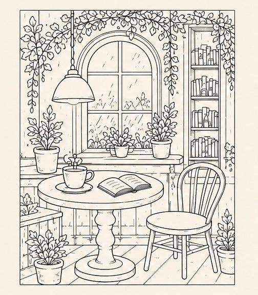 Cozy Café & Bookstore Coloring Book